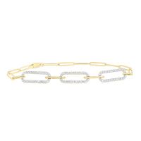 14K Yellow Gold Natural Diamond Paper Clip Link Bracelet 7 Inch 0.50 Cttw