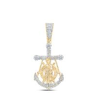10K Yellow Gold Natural Diamond Cross Anchor Mother Mary Men%27s Charm 0.63 Cttw