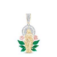 10K Yellow &amp; Rose Gold Natural Diamond Mother Mary Men%27s Charm 0.63 Cttw