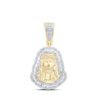 10K Yellow Gold Natural Diamond Jesus Men%27s Charm 0.88 Cttw