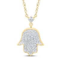 10K Yellow Gold Natural Diamond Hamsa Necklace 18 Inch 0.20 Cttw