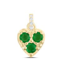 14K Yellow Gold Natural Diamond Round Emerald Heart Pendant 0.33 Cttw