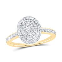 14K Yellow Gold Natural Diamond Oval Ring 0.50 Cttw