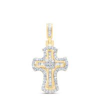 10K Yellow Gold Natural Diamond Cross Pendant 0.50 Cttw