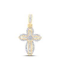 10K Yellow Gold Natural Diamond Cross Pendant 0.50 Cttw