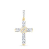 10K Yellow Gold Natural Diamond Cross Pendant 0.25 Cttw