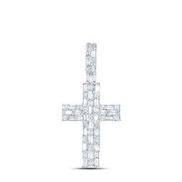 10K White Gold Natural Diamond Cross Pendant 0.63 Cttw