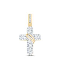 10K Yellow Gold Natural Diamond Cross Pendant 0.50 Cttw