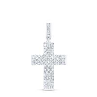 10K White Gold Natural Diamond Cross Pendant 0.50 Cttw