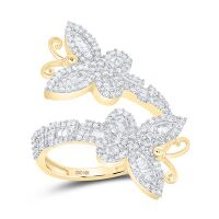 10K Yellow Gold Natural Diamond Butterfly Cuff Ring 1 Cttw