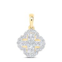 14K Yellow Gold Natural Diamond Clover Baguette Pendant 0.33 Cttw