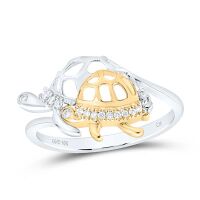10K Yellow &amp; White Gold Natural Diamond Turtle Ring 0.10 Cttw