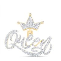10K Yellow Gold Natural Diamond Queen Crown Men%27s Charm 0.75 Cttw