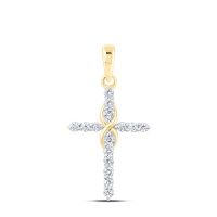 10K Yellow Gold Natural Diamond Cross Pendant 0.25 Cttw
