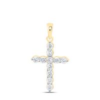14K Yellow Gold Natural Diamond Cross Pendant 0.50 Cttw