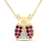 10K Yellow Gold Natural Diamond Round Pink Sapp Round Ruby Necklace 0.25 Cttw