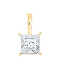 10K Yellow Gold Natural Diamond Square Pendant 0.14 Cttw