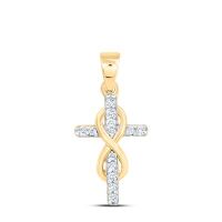10K Yellow Gold Natural Diamond Cross Pendant 0.10 Cttw