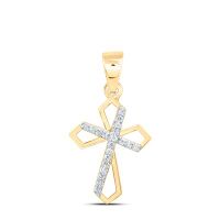 10K Yellow Gold Natural Diamond Cross Pendant 0.05 Cttw