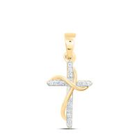 10K Yellow Gold Natural Diamond Cross Pendant 0.05 Cttw