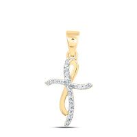 10K Yellow Gold Natural Diamond Cross Pendant 0.10 Cttw