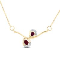 14K Yellow Gold Natural Diamond Ruby Necklace 18 Inch 0.33 Cttw