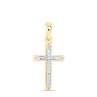 10K Yellow Gold Natural Diamond Cross Pendant 0.05 Cttw
