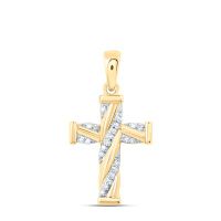 10K Yellow Gold Natural Diamond Cross Pendant 0.05 Cttw