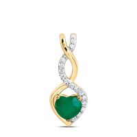 14K Yellow Gold Natural Diamond 5mm Heart Emerald Pendant 0.50 Cttw