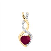 14K Yellow Gold Natural Diamond 5mm Heart Ruby Pendant 0.63 Cttw