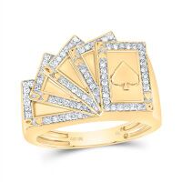 10K Yellow Gold Natural Diamond Cards Ring 0.33 Cttw