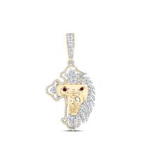 10K Yellow Gold Natural Diamond Lion Cross Men%27s Charm 0.75 Cttw