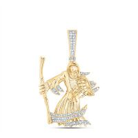 10K Yellow Gold Natural Diamond Grim Reaper Men%27s Charm 0.33 Cttw