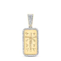 10K Yellow Gold Natural Diamond Jesus Dogtag Men%27s Charm 0.50 Cttw