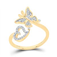 10K Yellow Gold Natural Diamond Butterfly Heart Ring 0.14 Cttw