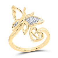 10K Yellow Gold Natural Diamond Butterfly Heart Ring 0.10 Cttw