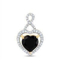 10K Yellow Gold Natural Diamond 8 Heart Black Onyx Pendant 2 Cttw