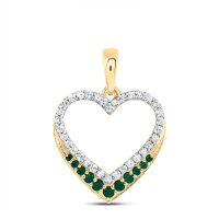 10K Yellow Gold Natural Diamond Round Emerald Heart Pendant 0.20 Cttw