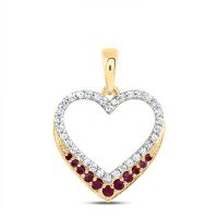10K Yellow Gold Natural Diamond Round Ruby Heart Pendant 0.25 Cttw