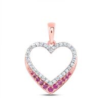 10K Rose Gold Natural Diamond Round Pink Sapp Heart Pendant 0.25 Cttw