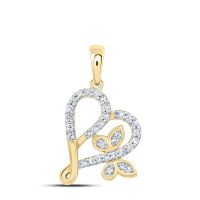 10K Yellow Gold Natural Diamond Butterfly Heart Pendant 0.14 Cttw