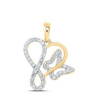 10K Yellow Gold Natural Diamond Butterfly Heart Pendant 0.20 Cttw