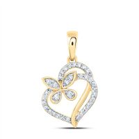 10K Yellow Gold Natural Diamond Butterfly Heart Pendant 0.13 Cttw