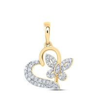 10K Yellow Gold Natural Diamond Butterfly Heart Pendant 0.13 Cttw