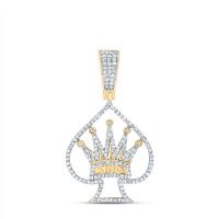 10K Yellow Gold Natural Diamond King Crown Men%27s Charm 0.63 Cttw