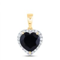 10K Yellow Gold Natural Diamond 10 Heart Black Onyx Pendant 3.50 Cttw