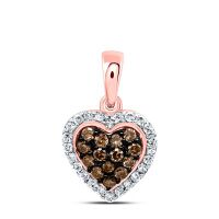10K Rose Gold Natural Diamond Cognac Heart Pendant 0.25 Cttw