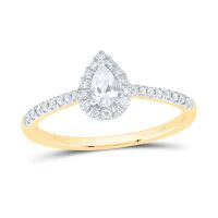 14K Yellow Gold Natural Diamond Promise Pear Ring 0.33 Cttw