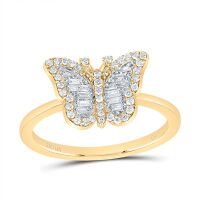 10K Yellow Gold Natural Diamond Butterfly Ring 0.20 Cttw