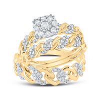 10K Yellow Gold Natural Diamond Cuban Round Trio Ring 0.50 Cttw